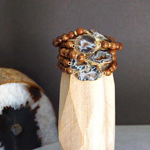 Wood Bead and Geode Mala Bracelet - Picture 2 of 3